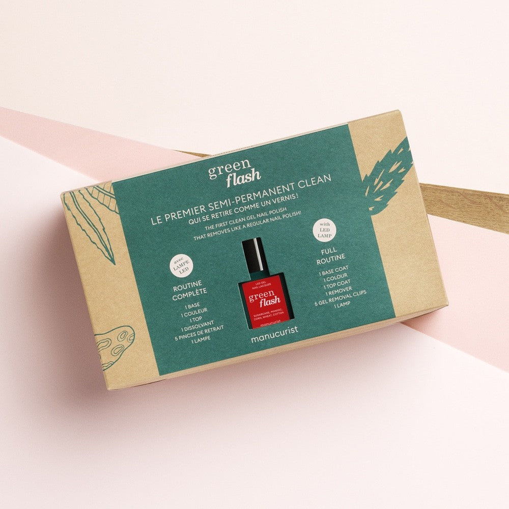 Kit completo de esmalte de uñas semipermanente Rojo Amapola - Flash Verde - Yumibio Espana